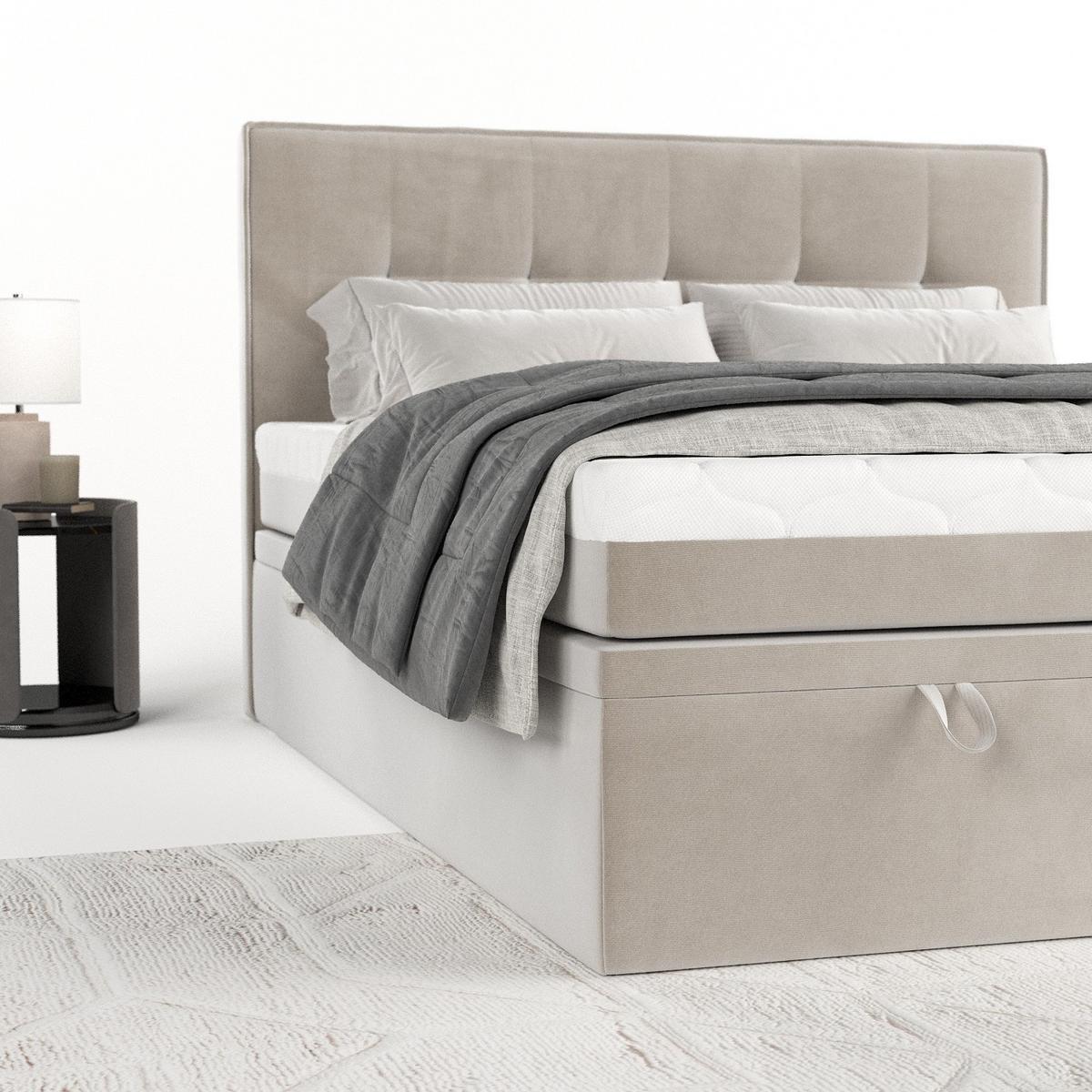 BOXBETT Arivo 180/200 cm Hellbeige im Paros Stoff - Beige/Schwarz, Holz/Holzwerkstoff (180/200cm) - AltaBeds