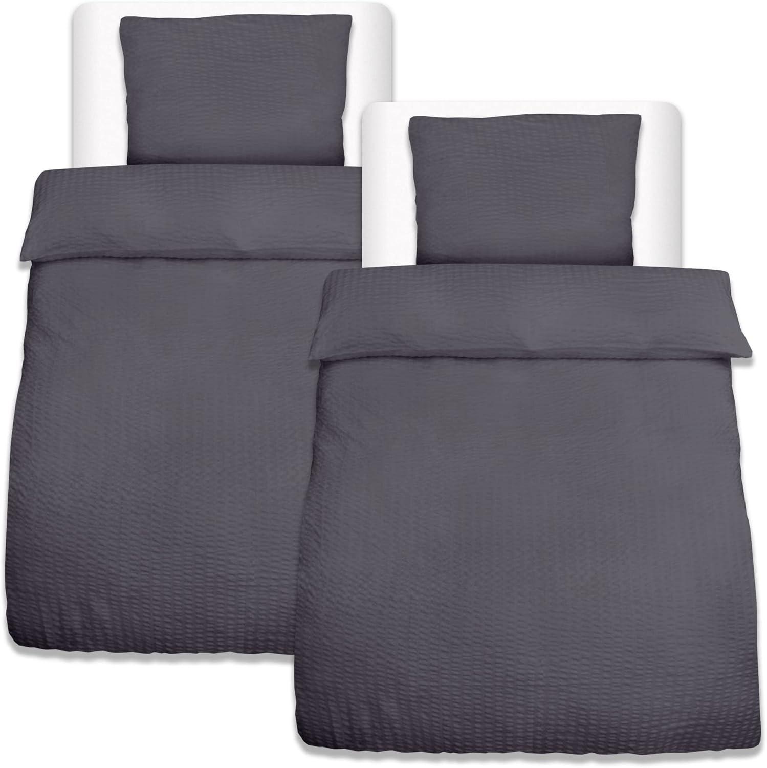 BETTBEZUG Meline 155x220cm + Kissenbezug 80x80cm Anthrazit Seersucker (4tlg) - Anthrazit, Textil (155/220cm) - Beautissu 