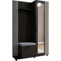 GARDEROBE Linaro mit Spiegel, Sitzbank in Lamellen-Optik 137/207/42 cm, Links - Schwarz, Holzwerkstoff (137/207/42cm) - WFL GROUP