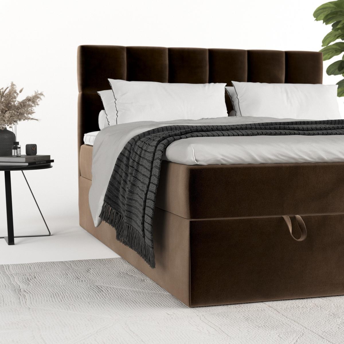 BOXBETT Savio 140/200 cm Braun im Kronos Stoff - Schwarz/Braun, Holz/Holzwerkstoff (140/200cm) - AltaBeds