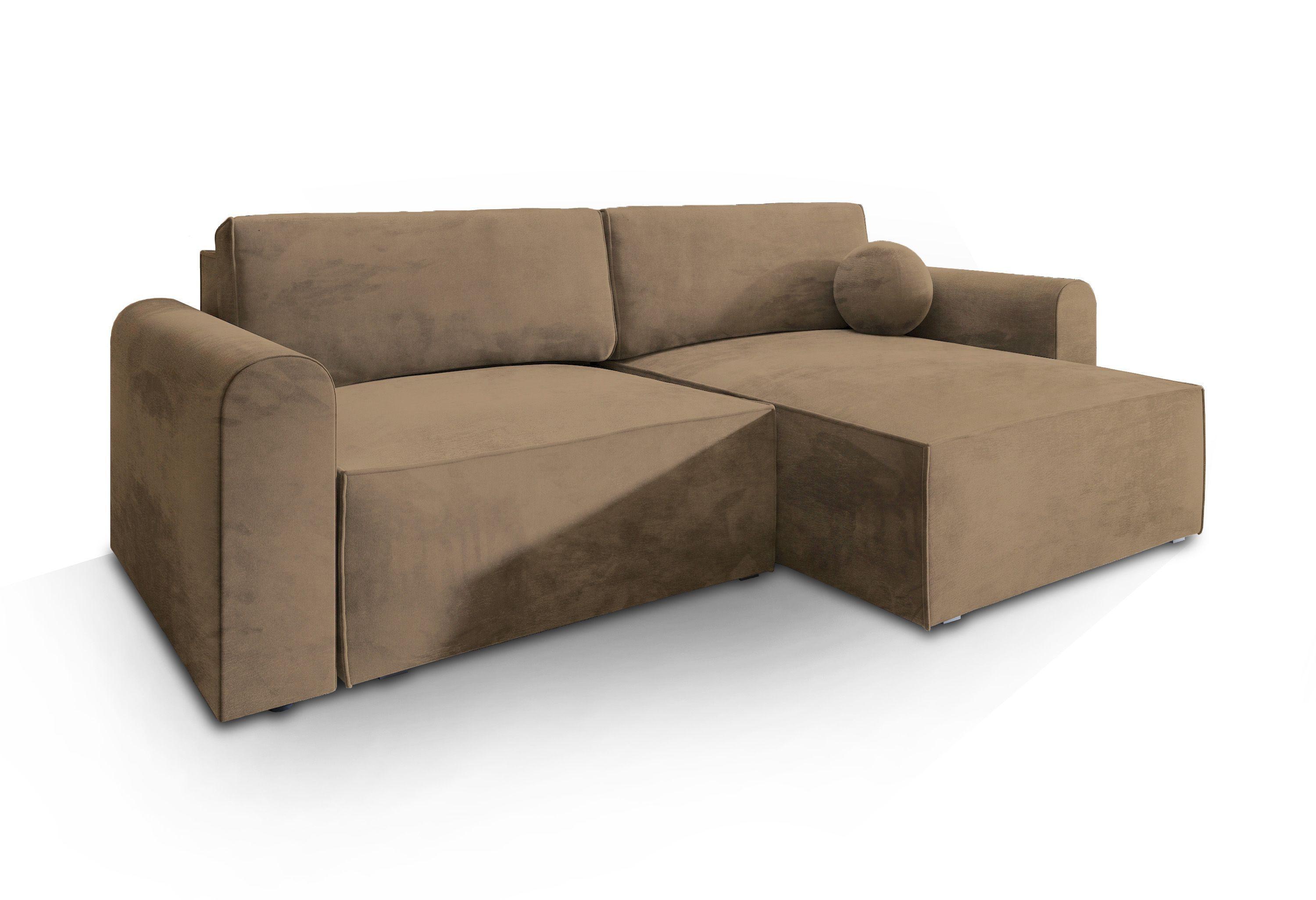 ECKSOFA FIANO M Beige Velours-Stoff mit Schlaffunktion - Beige/Grau, Holz/Kunststoff (245/148cm) - MASSENO