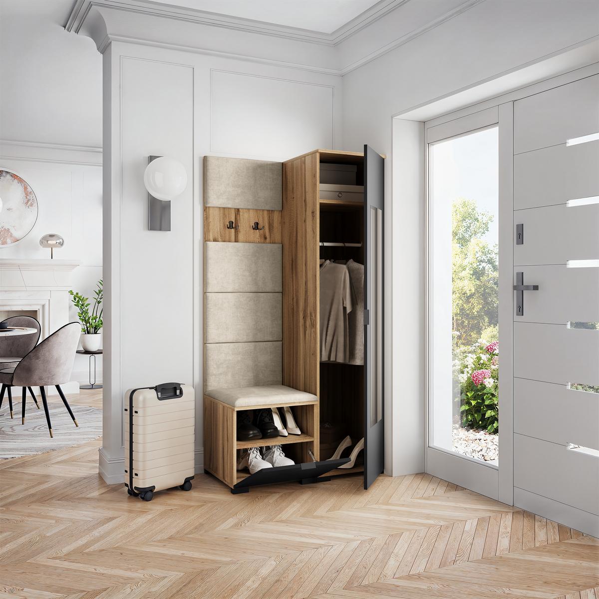 GARDEROBENSCHRANK VIRA 95/181/51 cm Modern Eiche Wotan - Beige/Eiche Wotan, Holzwerkstoff (95/181/51cm) - MASSENO