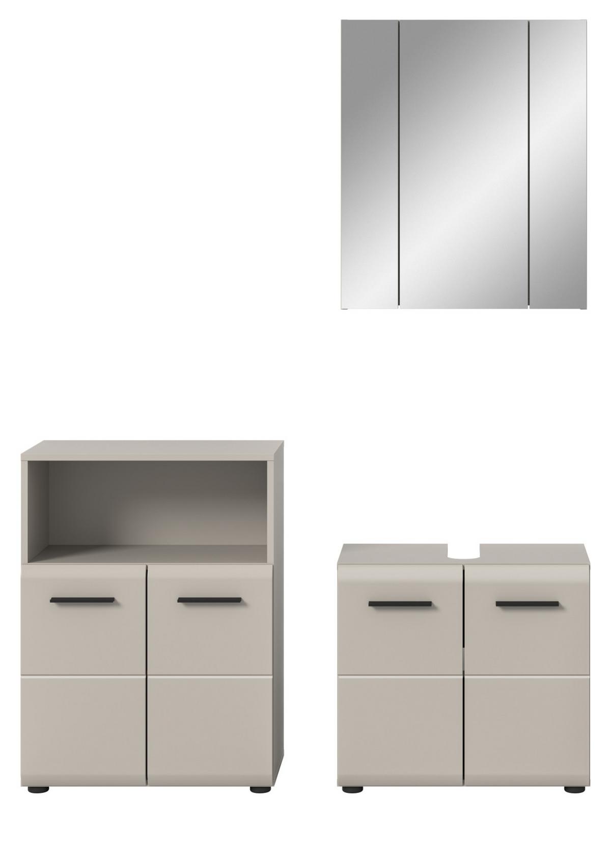 BADMÖBEL-SET Kaschmir 135 cm 3-teilig, Badezimmer Schränke in modernem Design - Kaschmir/Schwarz, Glas/Holzwerkstoff (135/185/30cm) - Inn.Furn