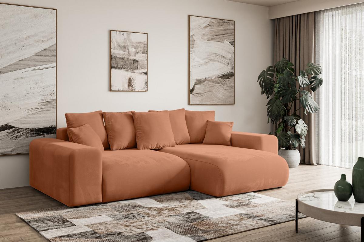 ECKSOFA Ottomane rechts ESKAR-L 266x176x72 Koralle Velours - Koralle/Schwarz, Holzwerkstoff/Kunststoff (176/266cm) - ALTDECOR