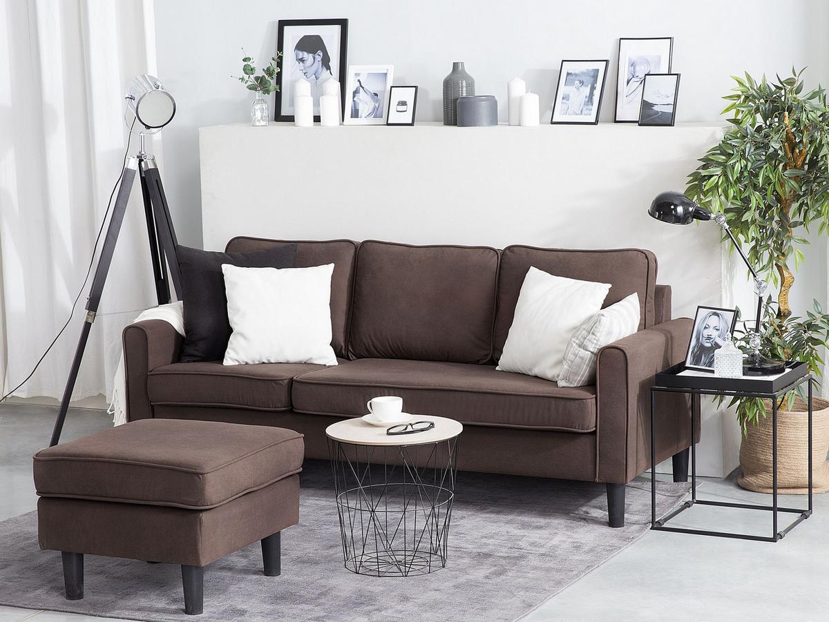 3-SITZER-SOFA mit Ottomane Polsterbezug Braun Avesta - Braun, Textil (186/85/74cm) - Beliani