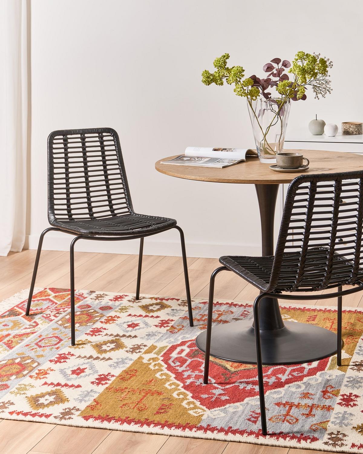 ESSZIMMERSTUHL 2er-Set Rattan Schwarz Taos - Schwarz, Naturmaterialien (56/82/55cm) - Beliani