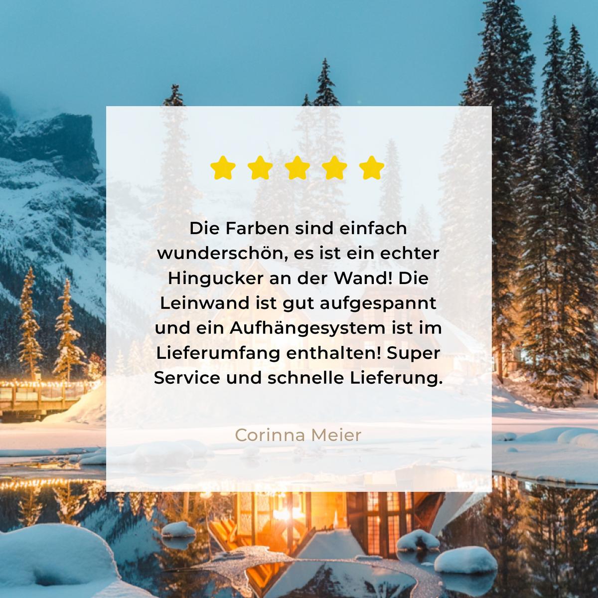 LEINWANDBILD Winterlandschaft - Natur - Haus - Berge - Schnee Deko Groß 90x90 cm - Hellblau, Textil (90/90cm) - MuchoWow