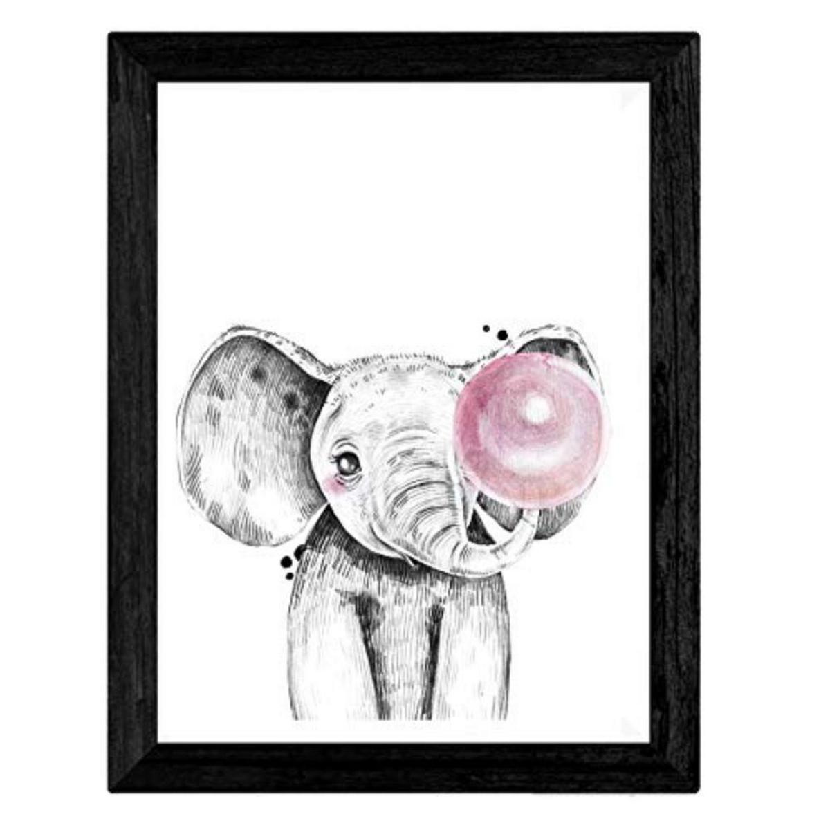 POSTER Set mit 4 Kinder Tiere mit rosa Kaugumm A4 Rahmenlos - Klar, Papier (29.7/3cm) - Nacnic