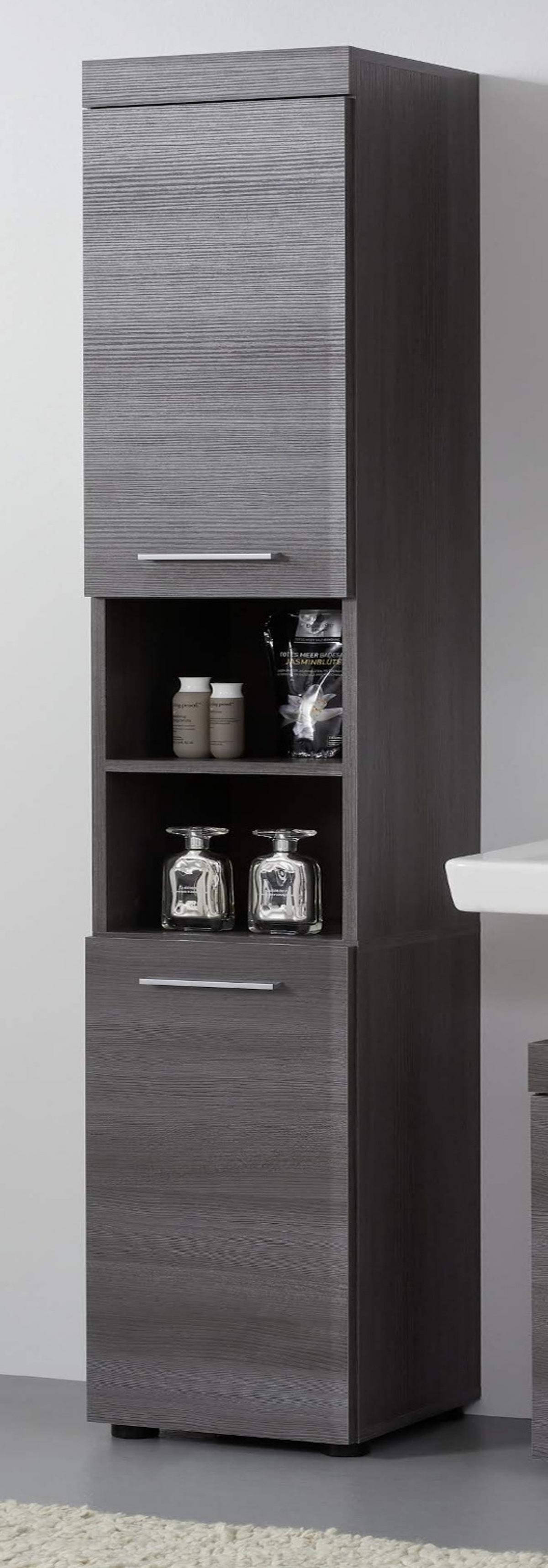 HOCHSCHRANK grau Rauchsilber 30 x 190 cm, Badschrank Türanschlag wechselbar - Silberfarben/Schwarz, Holzwerkstoff/Kunststoff (30/190/31cm) - Top.Furn