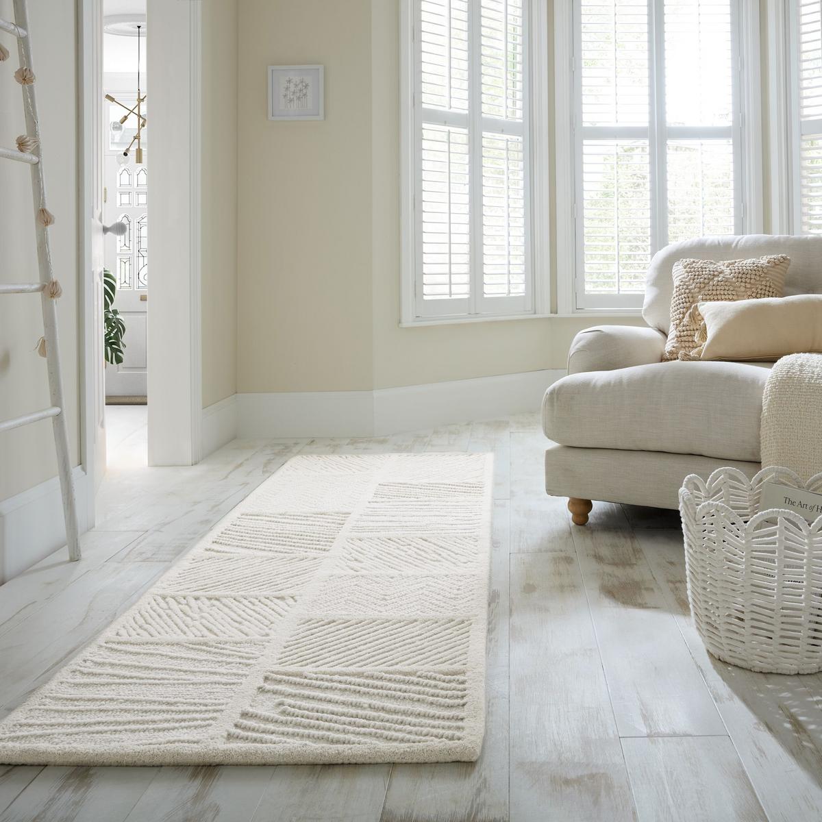 WOLLTEPPICH CARVE, geometrisch, Weiß, 80 x 230 cm - Beige, Textil (80/230cm) - KADIMA DESIGN