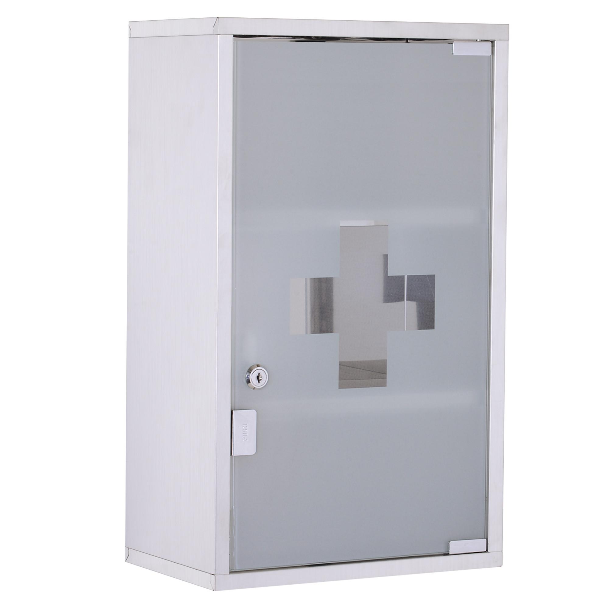 MEDIZINSCHRANK Arzneischrank Erste Hilfe mit Schloss Edelstahl 30 x 18 x 50 cm - Silberfarben, Glas (18/50/30cm) - HOMCOM