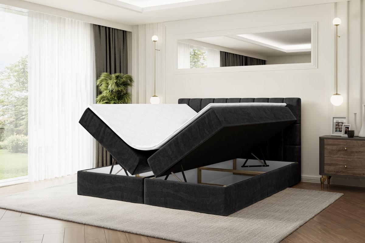 BOXBETT mit Matratze H4 und Lattenrost - MIAMI - 180x200 cm - H4 - Schwarz - Schwarz, Holzwerkstoff (180/200cm) - ALTDECOR