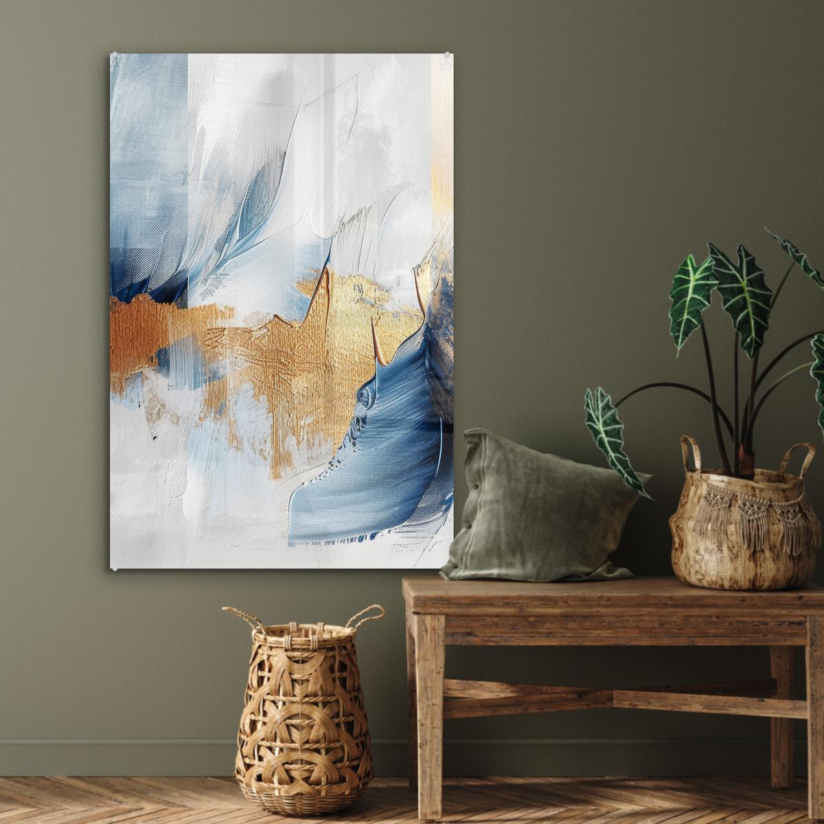 ACRYLGLASBILD Gold - Blau - Aquarell - Kunst - Modern 80x120 cm - Hellblau, Glas (80/120cm) - MuchoWow