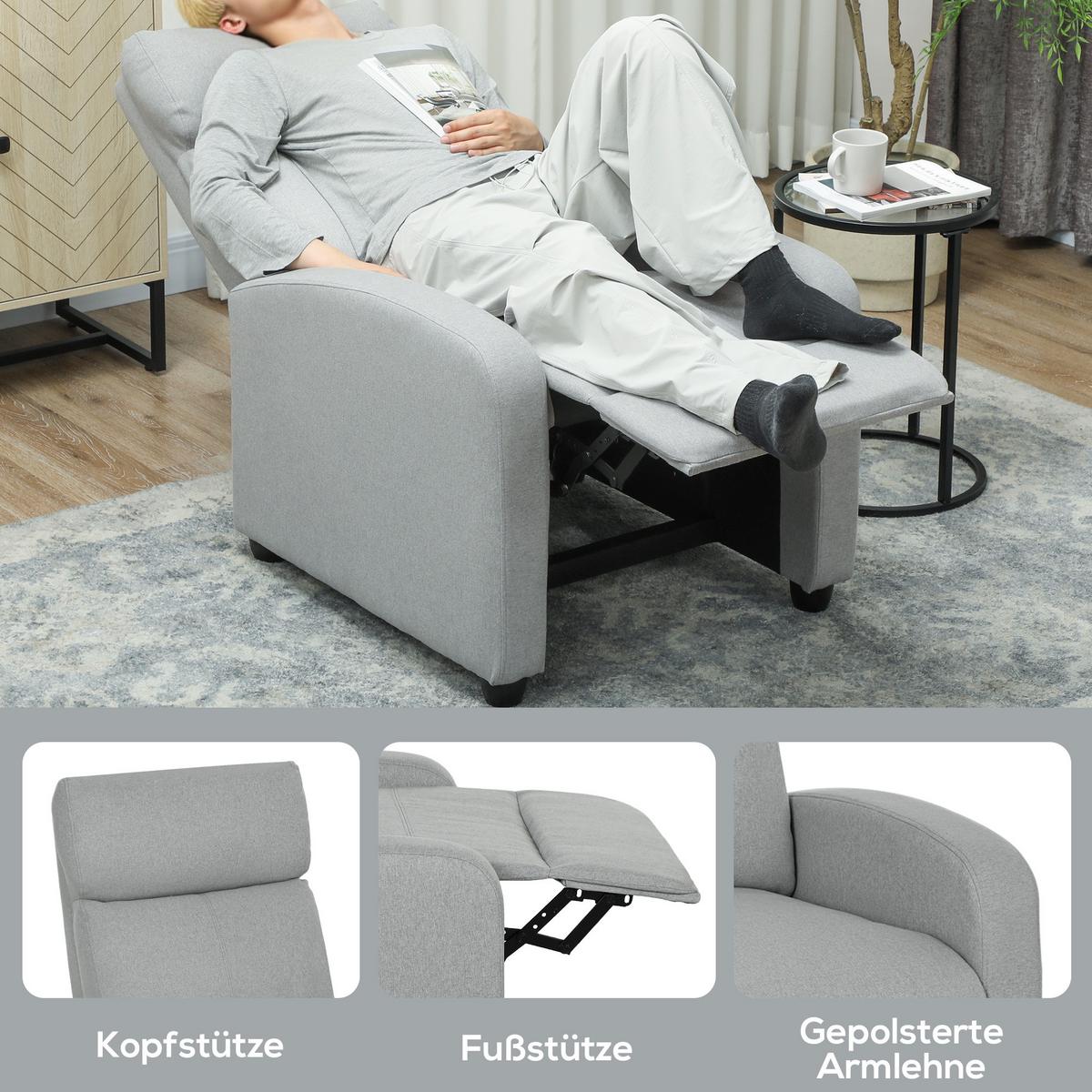 RELAXSESSEL Polyester Stahl Hellgrau - Hellgrau, Textil/Metall (88/101/69cm) - HOMCOM