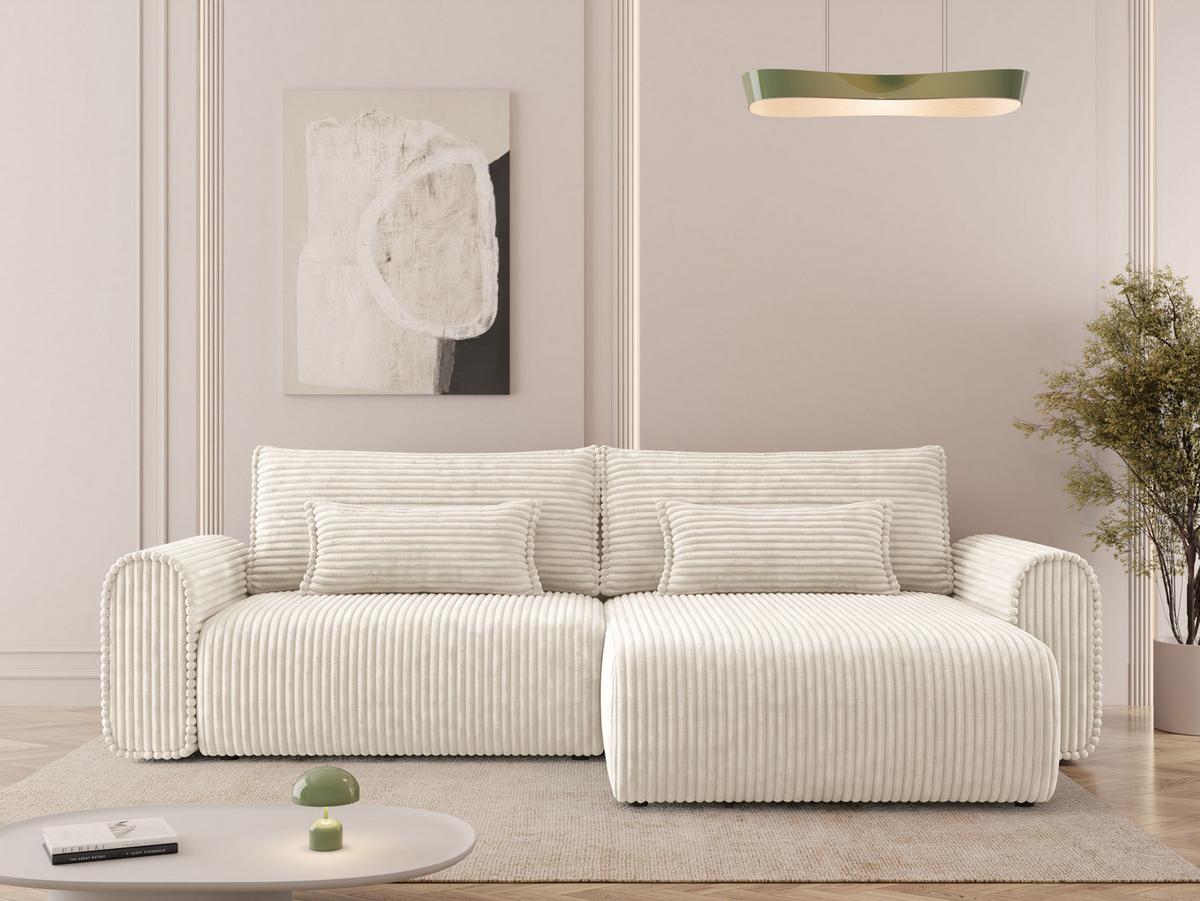 ECKSOFA Surles Cord - Creme/Schwarz, Holz/Kunststoff (245/145cm) - MIRJAN24