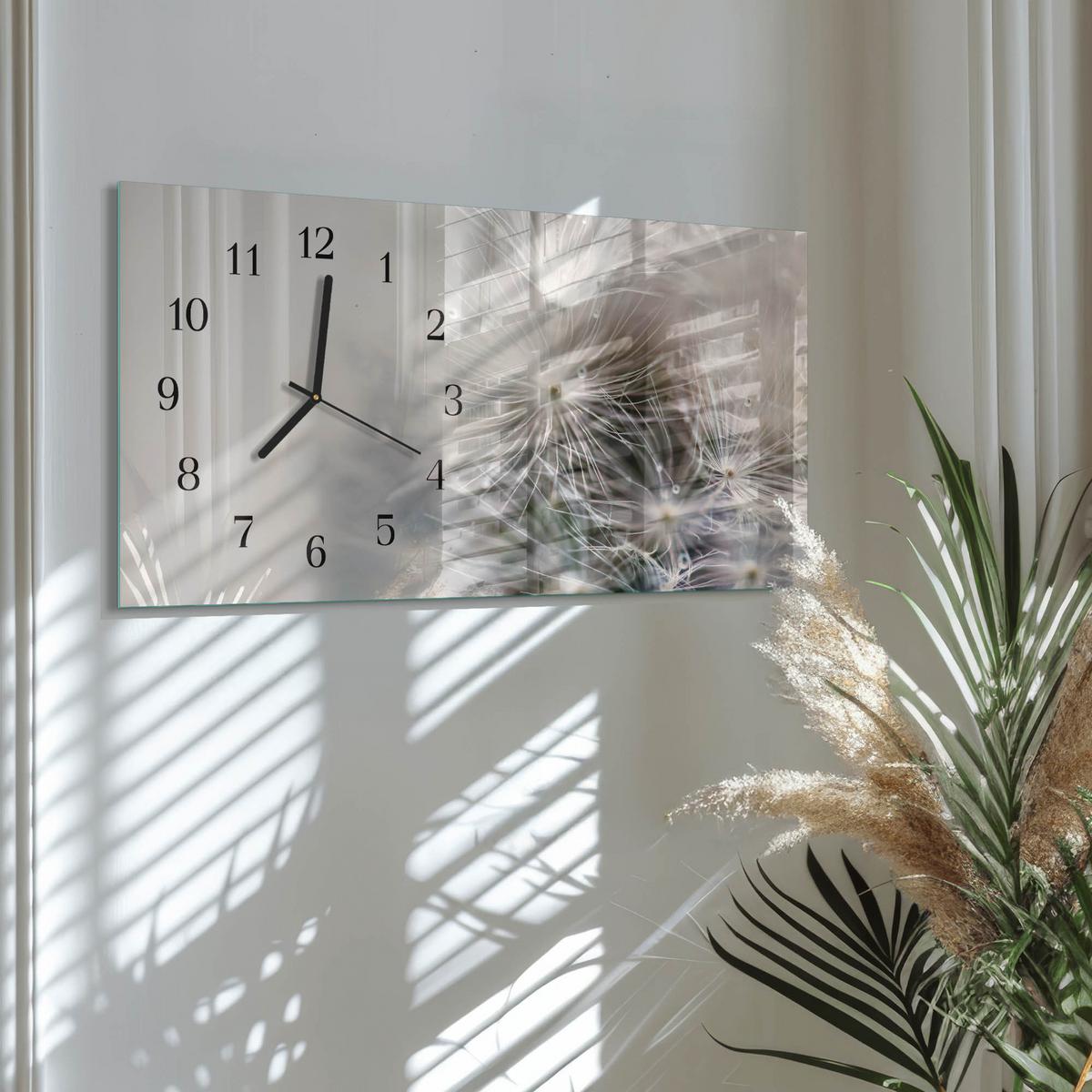 WANDUHR aus Glas 60x30 cm - Löwenzahn - Grau, Glas (60/30/0.4cm) - TULUP