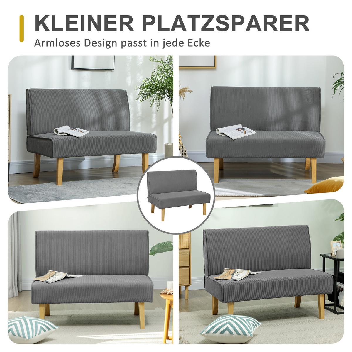 SOFA 2 Sitzer, mit Cord-Optik, 110 x 62 x 85 cm, Grau - Grau, Textil (62/85/110cm) - HOMCOM