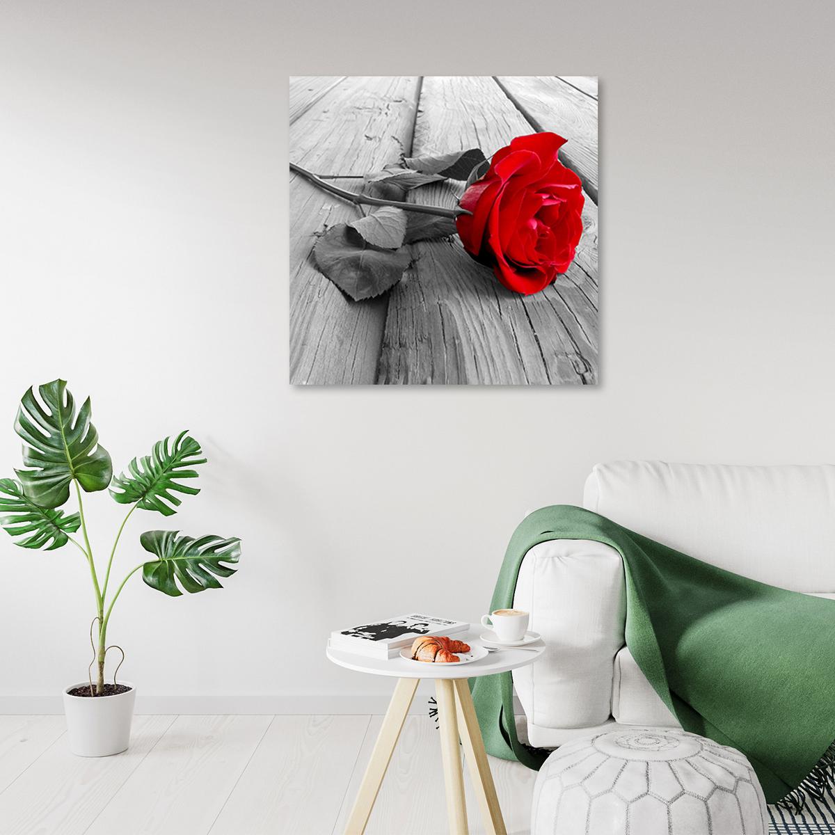 WANDBILD rote rose - Rot, Textil (50/50cm) - Feeby