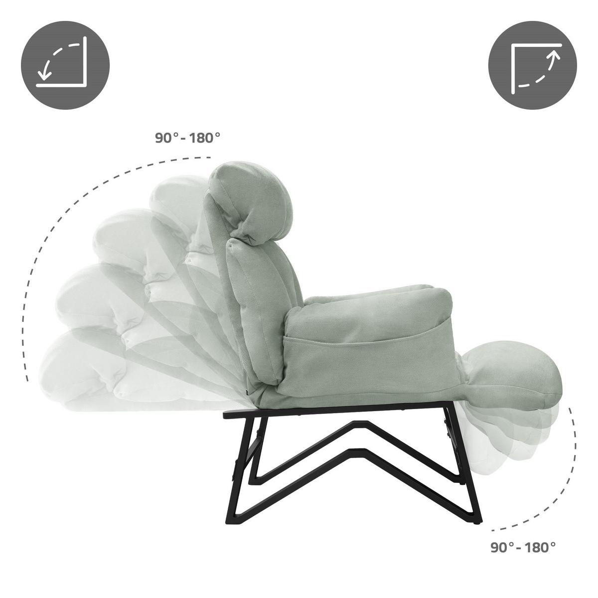 SESSEL mit Liegefunktion Grau-Grün Leinenbezug Relaxsessel verstellbar für Wohnzimmer - Schwarz/Hellgrün, Textil/Metall (85/102/82cm) - ML-DESIGN