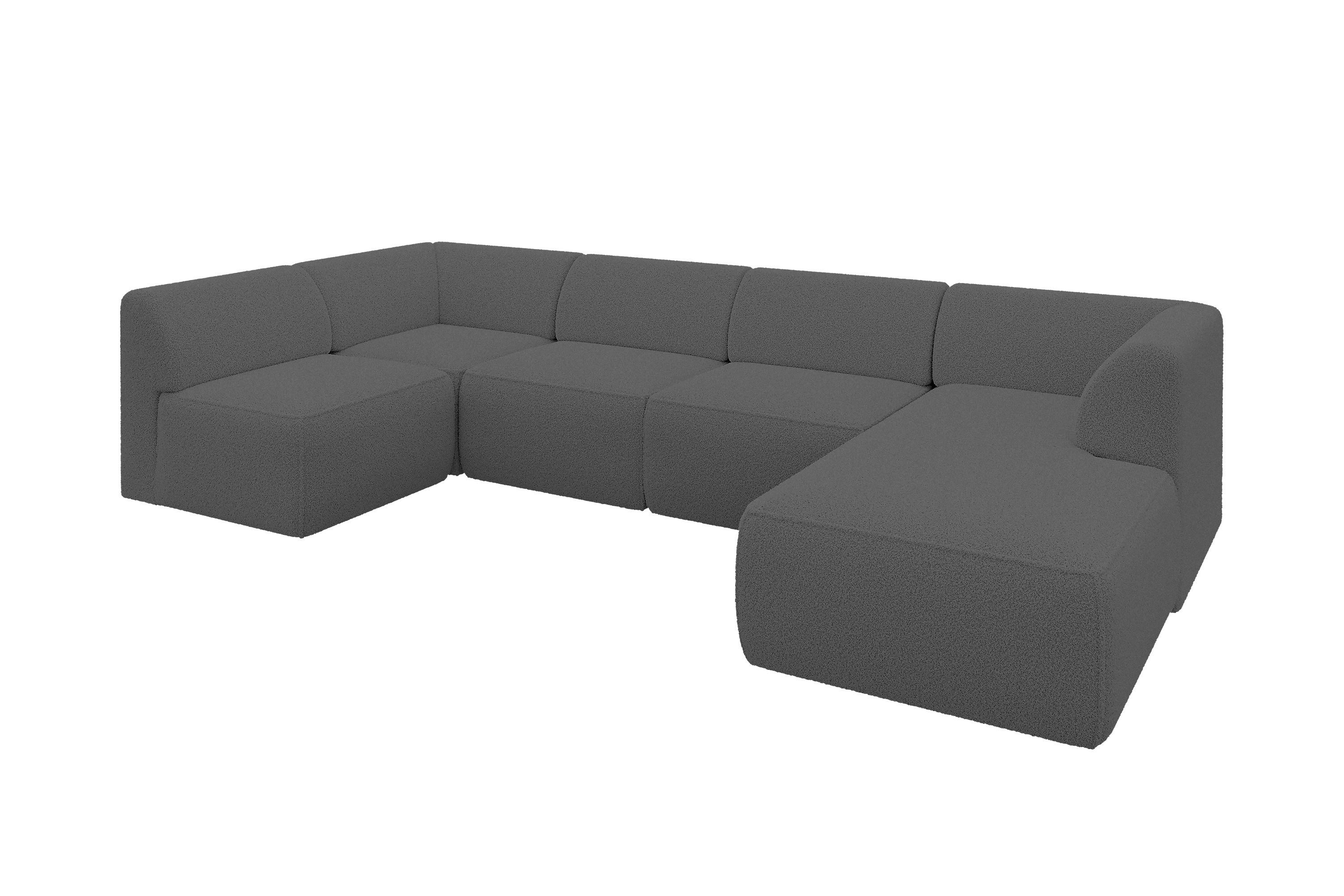 WOHNLANDSCHAFT Ottomane Rechts MOVO-L 345x180x78 cm Grau Bouclé - Chromfarben, Holzwerkstoff/Kunststoff (180/78/345cm) - ALTDECOR