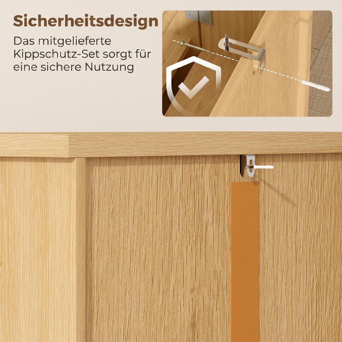 KÜCHENSCHRANK MDF Rattan Naturholz - Naturfarben, Holzwerkstoff (30/104/60cm) - HOMCOM