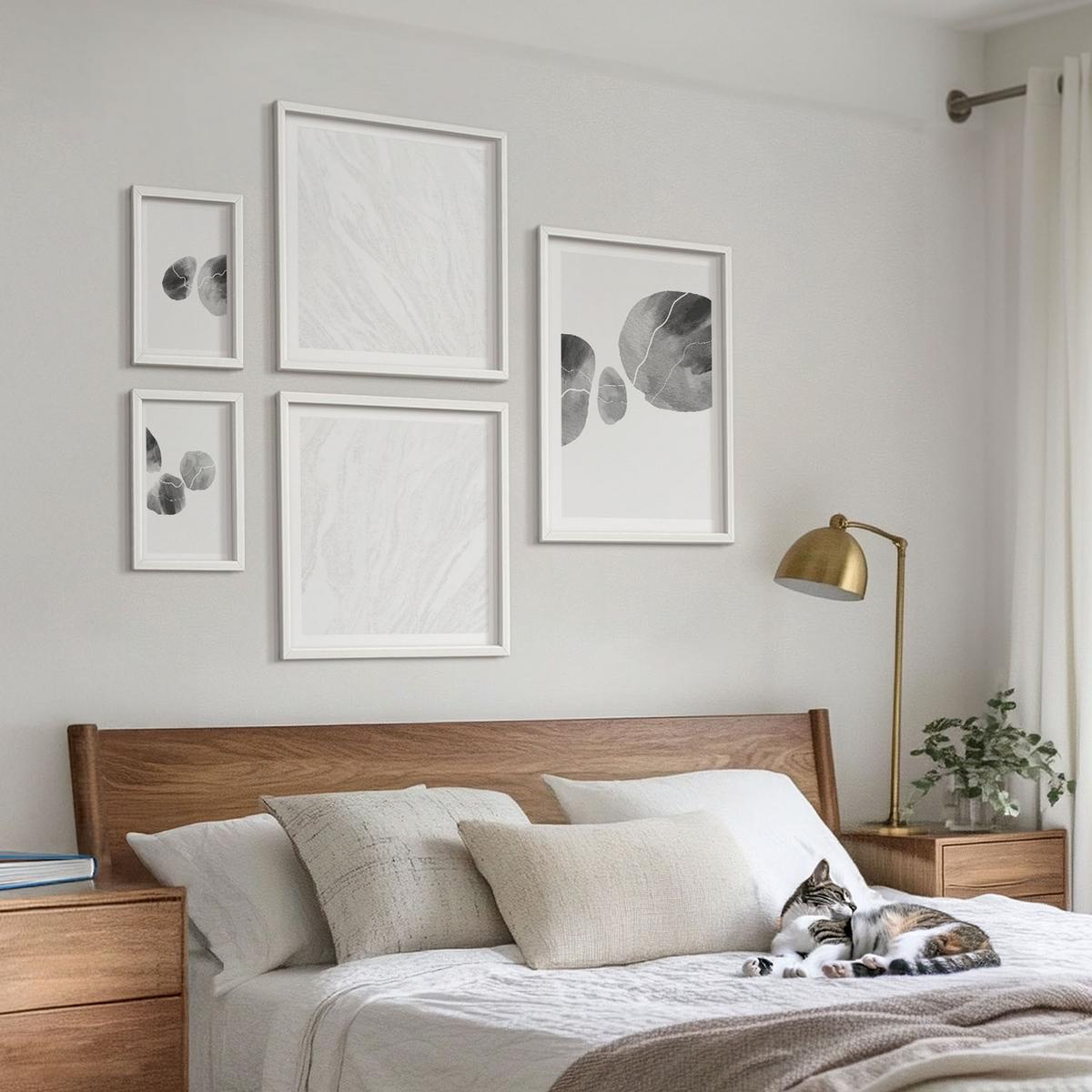 BILDER SET 5er Set - 50x50 cm & 20x30 cm & 40x60 cm Weißer Rahmen - Abstrakte Kunst, Farbspritzer - Weiß, Kunststoff (40/60cm) - TULUP