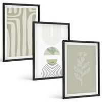 BILDER SET 3er Set - 40x60 cm Schwarzer Rahmen - Geometrische Pflanzenmuster - Schwarz, Kunststoff (40/60cm) - TULUP