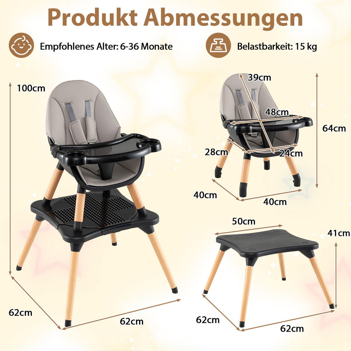 KINDERHOCHSTUHL mit Bausteintisch schwarz - Schwarz, Kunststoff (62/100/62cm) - COSTWAY