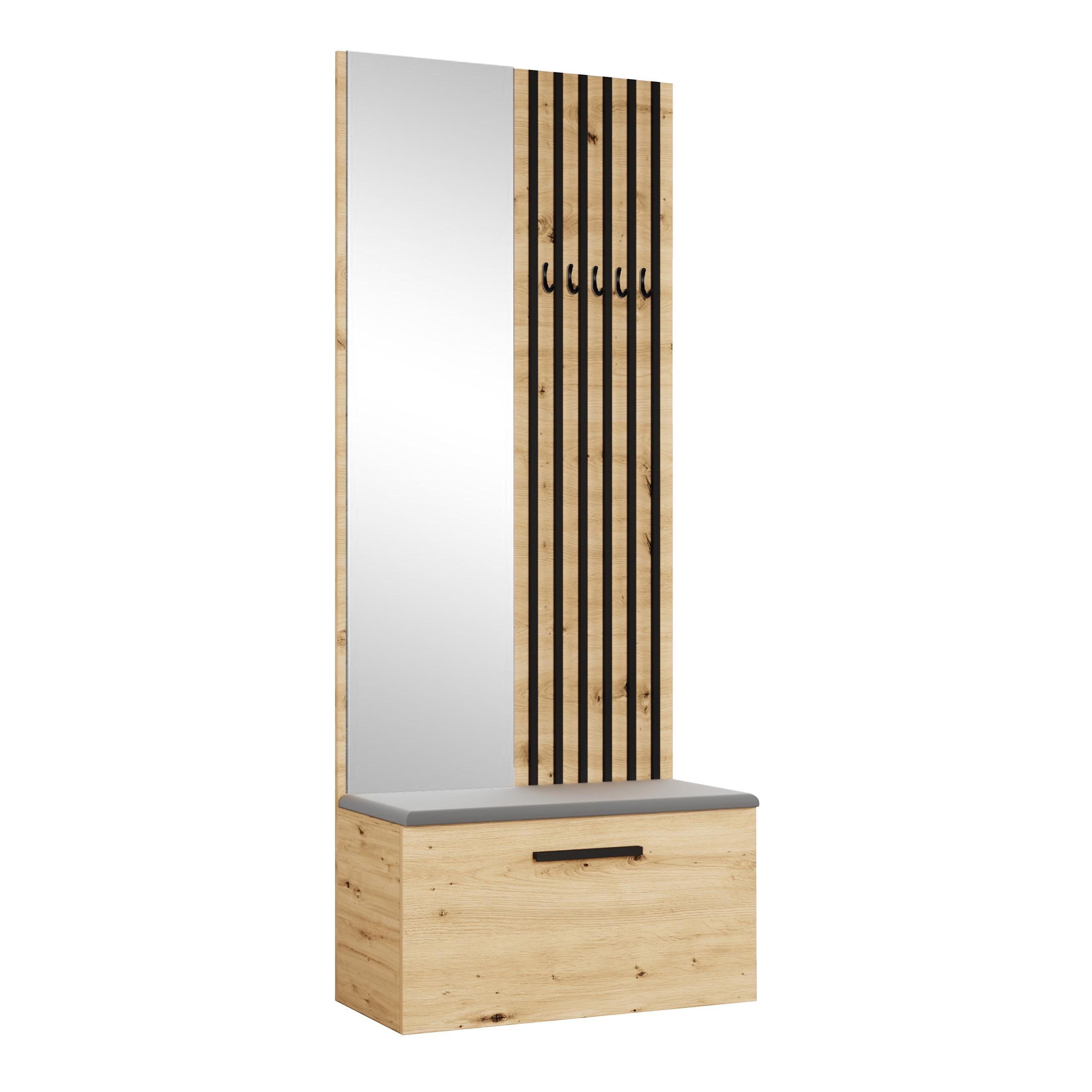 GARDEROBENSCHRANK MODULO 80,6/204/40 cm Modern Garderobe-Set Eiche Artisan - Schwarz/Eiche Artisan, Holzwerkstoff (80.6/204/40cm) - MASSENO