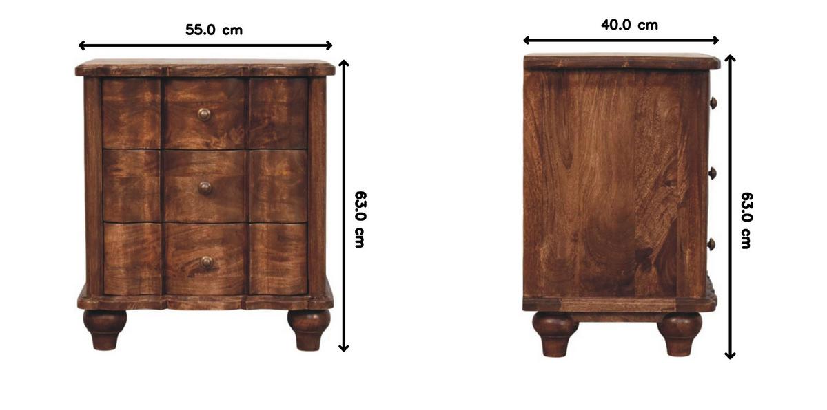 NACHTKASTEN Valencia, 3 Schubladen, Dunkelbraun - Dunkelbraun/Messingfarben, Holz/Metall (55/63/40cm) - Artisan Furniture