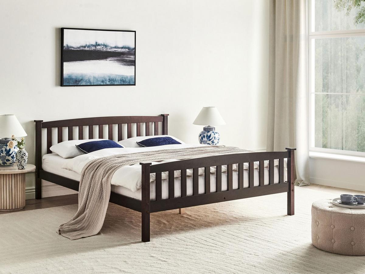 BETT mit Lattenrost 160/200 cm Kiefernholz Dunkelbraun Giverny - Dunkelbraun, Holz (160/200cm) - Beliani