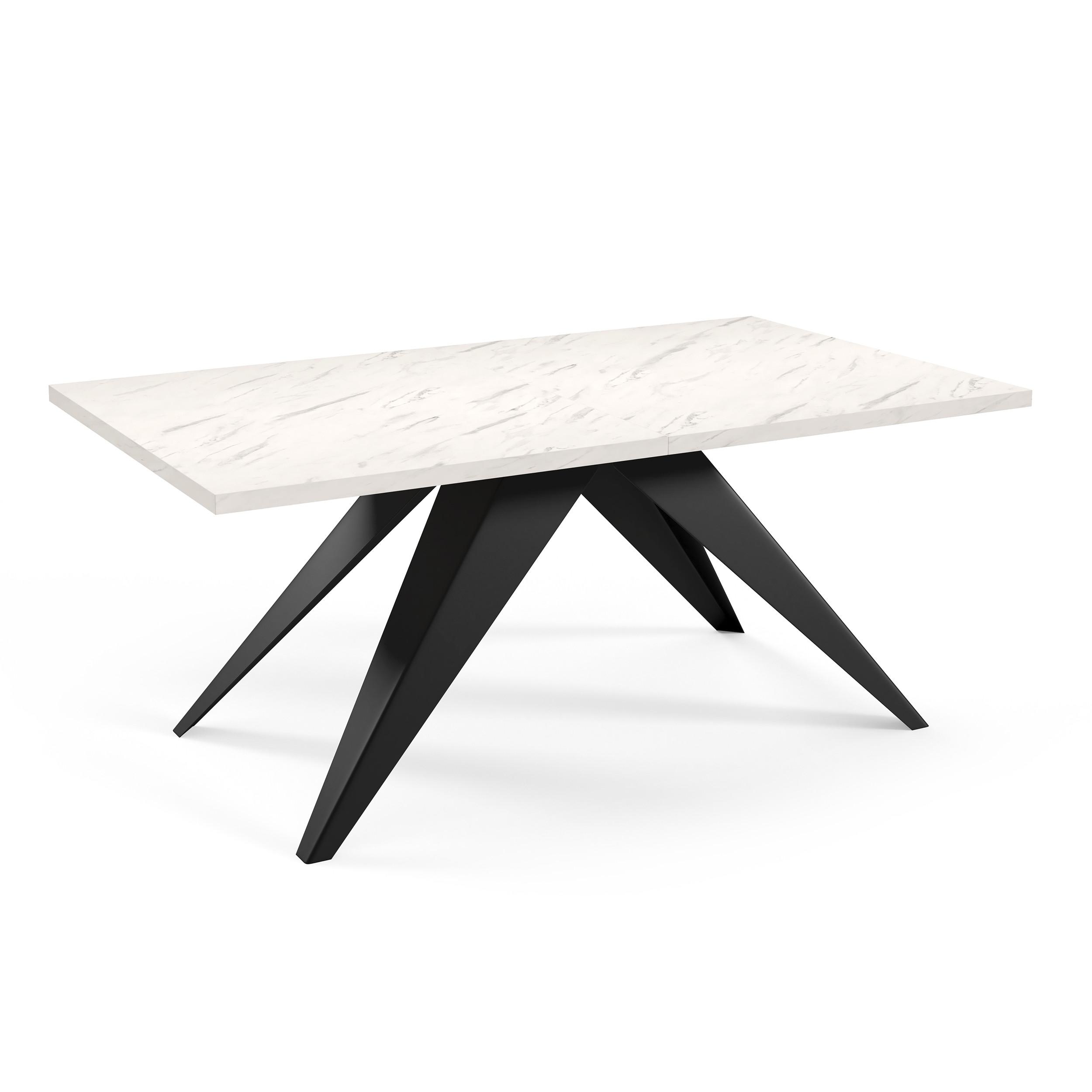 ESSTISCH Vivo, Rechteckiger Tisch mit Ausziehfunktion, 160-260x90 cm, Schwarz+Marmor Bianco - Schwarz/Weiß, Metall (160/90/76cm) - Beautysofa