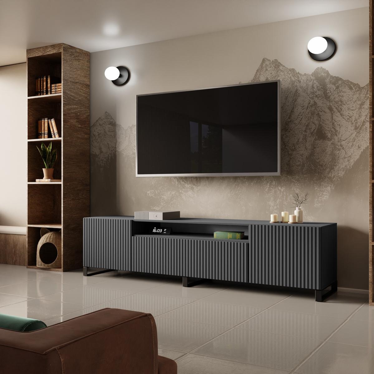 LOWBOARD VAREN 200/41/40 cm, Stand-TV-Schrank Graphitfarben - Graphitfarben, Holzwerkstoff (200/41/40cm) - MASSENO