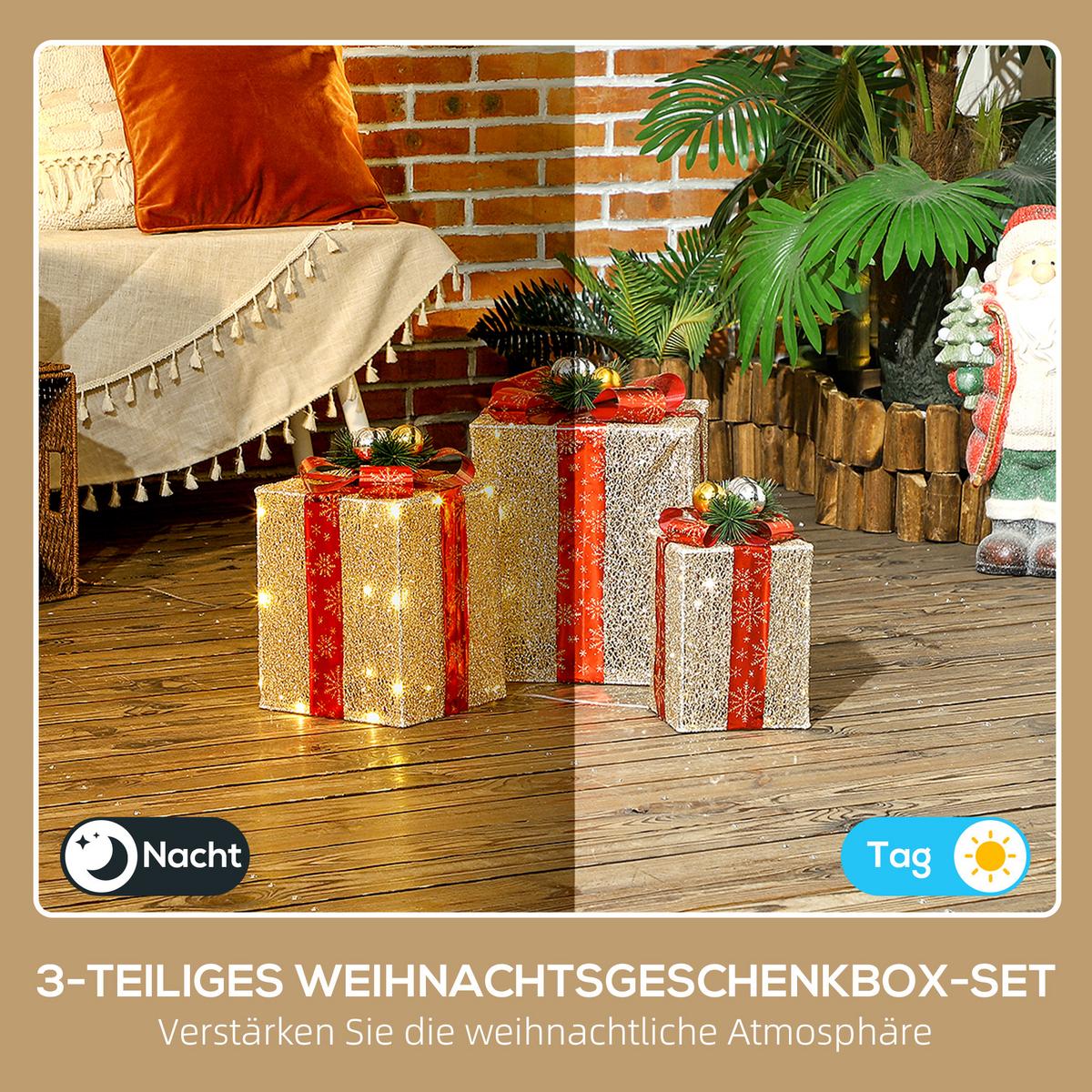 58ER LED Weihnachtsdeko, Weihnachtsbeleuchtung in warmweiß, Stahlrahmen - Goldfarben, Kunststoff/Metall (25.5/35/25.5cm) - Outsunny