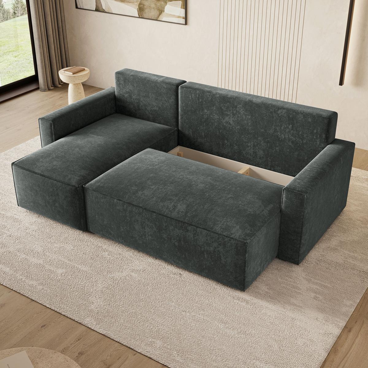 ECKSOFA POTARO LM Grau Chenille mit Schlaffunktion - Grau, Holzwerkstoff/Textil (232/140cm) - MASSENO