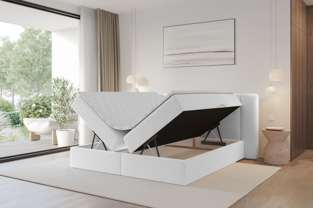 BOXBETT mit Matratze H3 - EVON - 180x200 cm Weiß - Weiß, Holzwerkstoff (180/200cm) - ALTDECOR