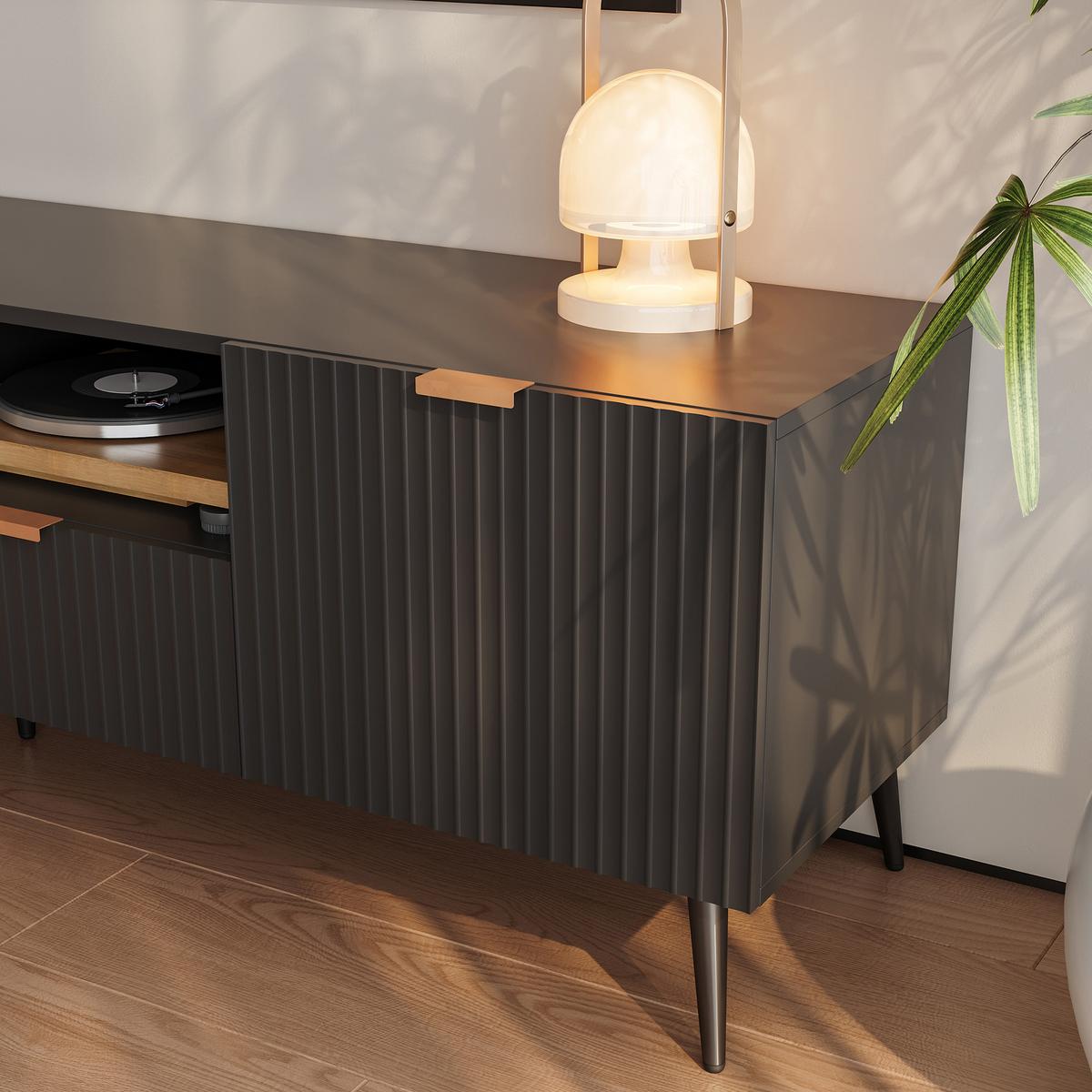 FERNSEHSCHRANK Nand - Schwarz, Holzwerkstoff/Metall (40/51/180cm) - [en.casa]