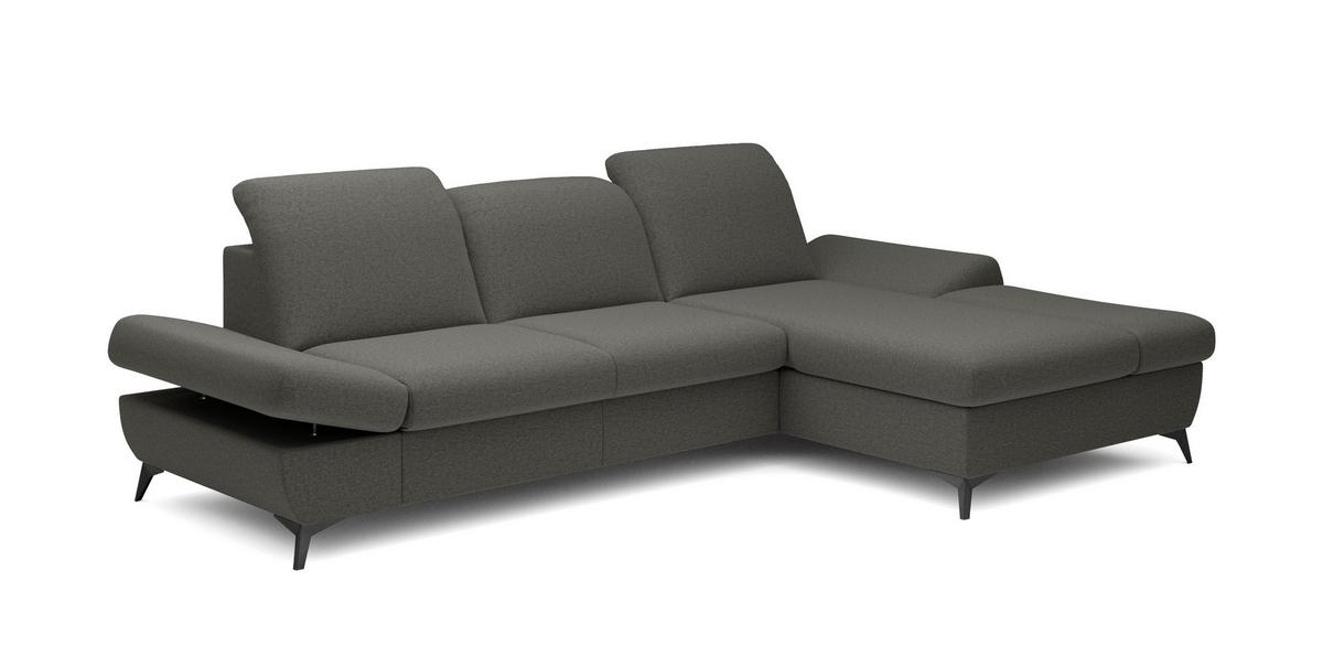 ECKSOFA FELICE R-S Grau Geflochtener Stoff mit Schlaffunktion - Grau, Holz (284/166cm) - MASSENO