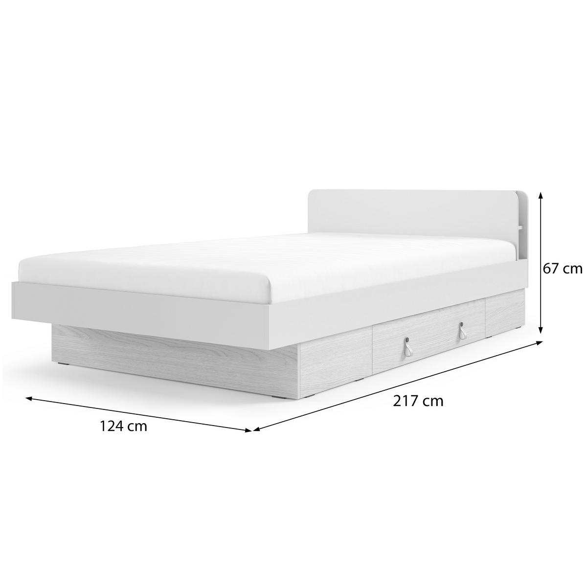 BETT Sorella 120x200 cm mit Lattenrost und Bettkasten-Schublade, mit Matratze 26 cm, Macadamia + Eiche Mavelie - Eichefarben/Beige, Leder/Holzwerkstoff (120/200cm) - Beautysofa