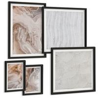 BILDER SET 5er Set - 50x50 cm & 20x30 cm & 40x60 cm Schwarzer Rahmen - Abstrakte Marmormuster aus Stein - Schwarz, Kunststoff (40/60cm) - TULUP
