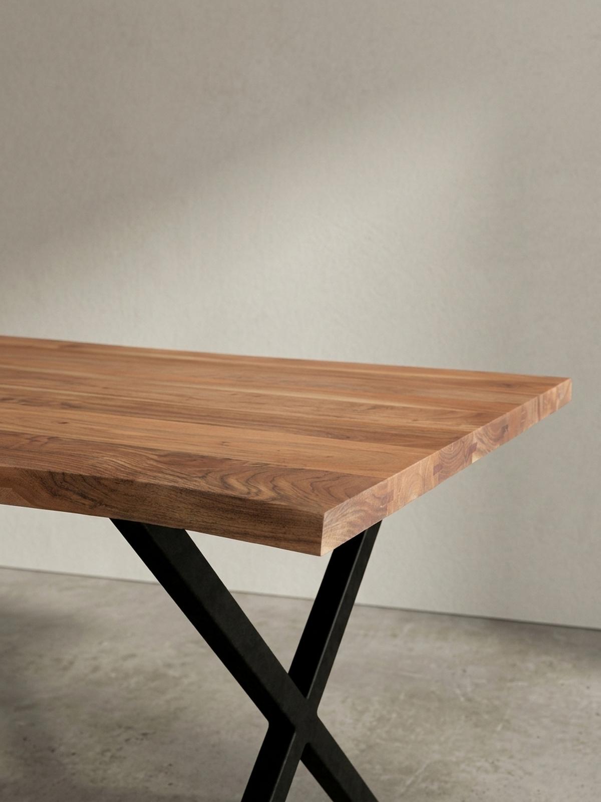 SCHREIBTISCH Massivholz X-Gestell Baumkante Handgefertigt KRETA, Goldbraun-Schwarz 200x100x76 cm - Schwarz/Braun, Holz/Metall (100/200/76cm) - KADIMA DESIGN