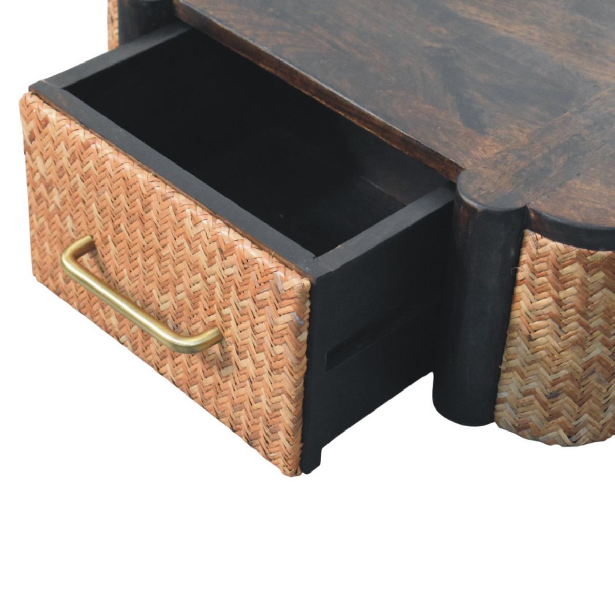NACHTKASTEN Rattan Geschwungen Wandmontiert, 1 Schublade, Braun - Hellbraun/Messingfarben, Holz/Metall (50/18/32cm) - Artisan Furniture
