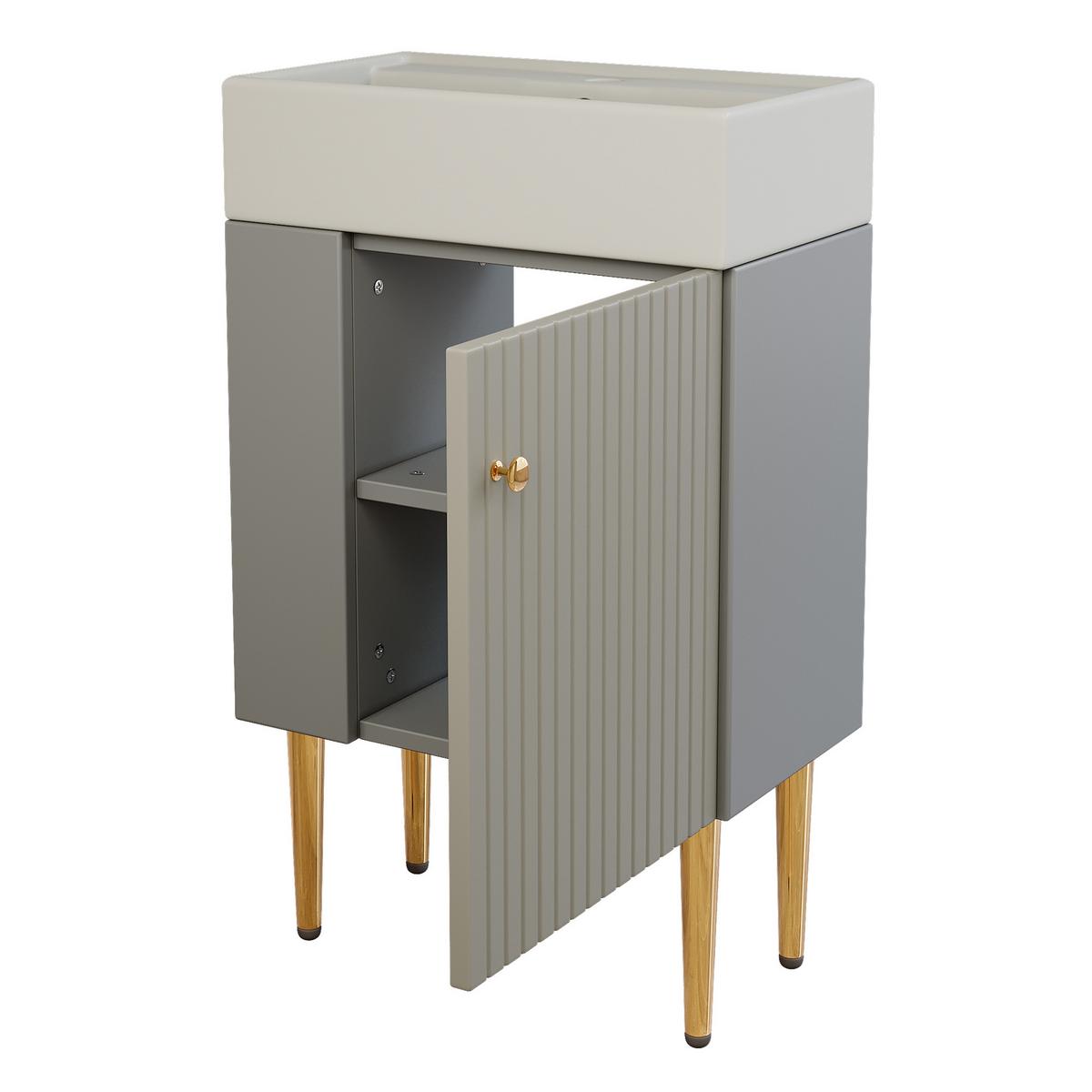 WASCHTISCHKOMBI Hellgrau mit Keramikbecken - Grau, Holzwerkstoff (55/91/31cm) - Urban Meuble