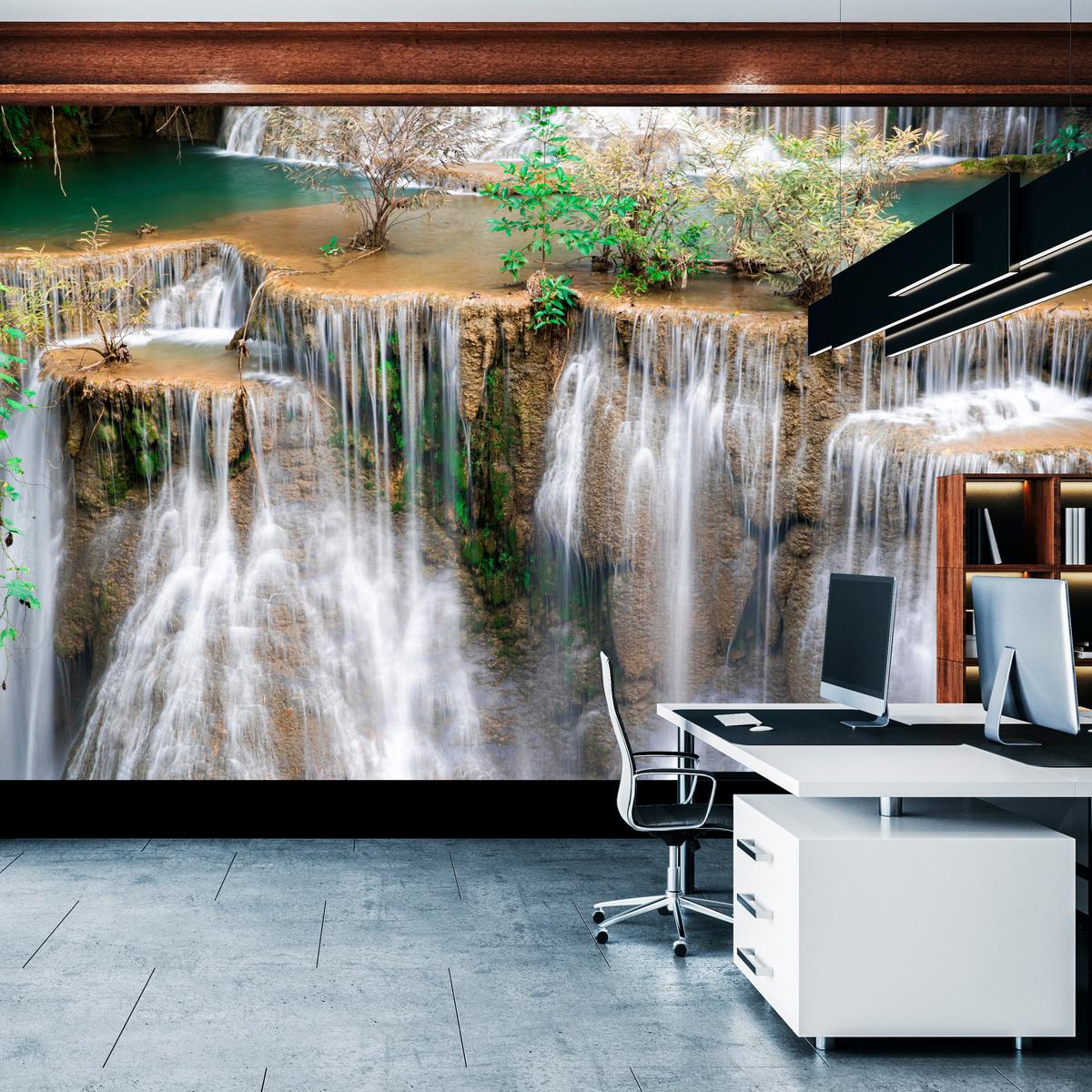 FOTOTAPETE für Wohnzimmer Wasserfall Panorama Pflanzen Natur 250x175 - Blau/Beige, Papier (250/175cm) - Muralo