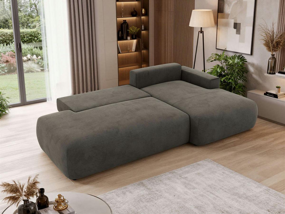 ECKSOFA TAREN L Dunkelgrau Velvet - Rechts - Dunkelgrau/Schwarz, Kunststoff/Textil - MKS