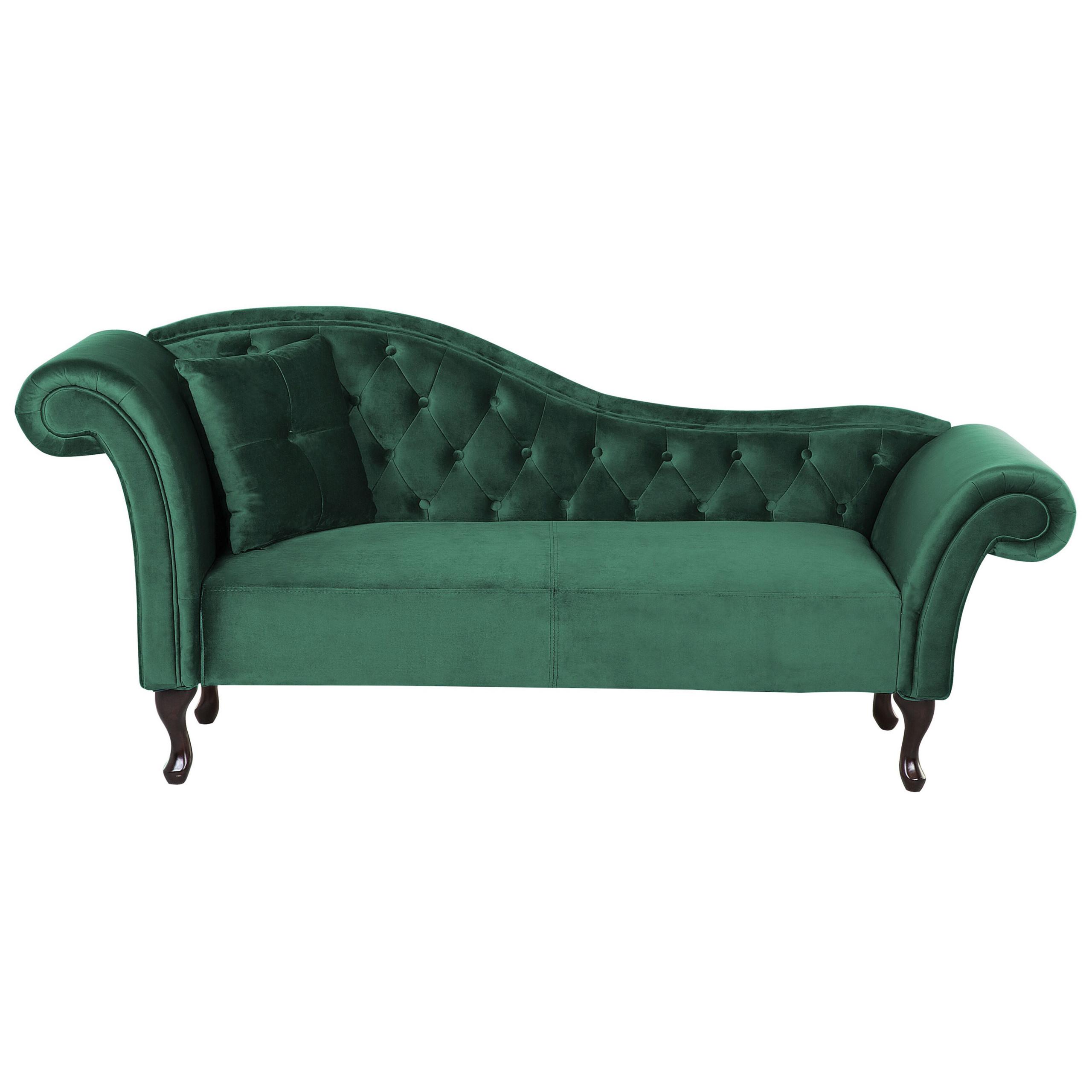 CHAISELONGUE Samtstoff dunkelgrün linksseitig Lattes - Grün, Textil (188/87/59cm) - Beliani