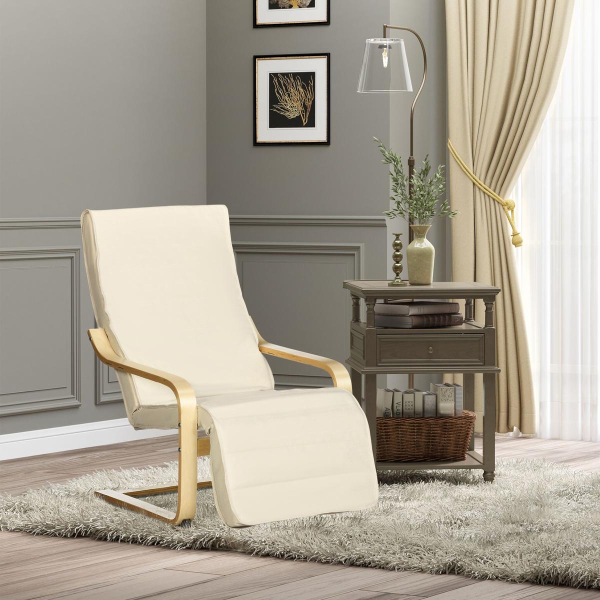 RELAXSESSEL Schwingstuhl, Ruhesessel, Relaxstuhl mit Verstellbarem Fußteil - Weiß, Kunststoff (94/100/66.5cm) - HOMCOM