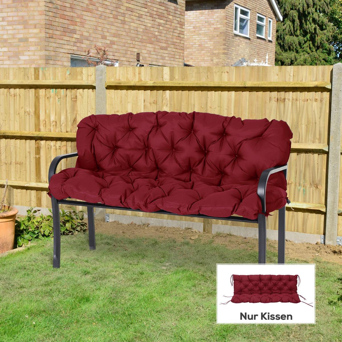 3 Sitzer Bankauflage 150 x 98 x 8 cm, Bankkissen mit Bändern, Sitzkissen Rot - Rot, Kunststoff (150/8/98cm) - Outsunny