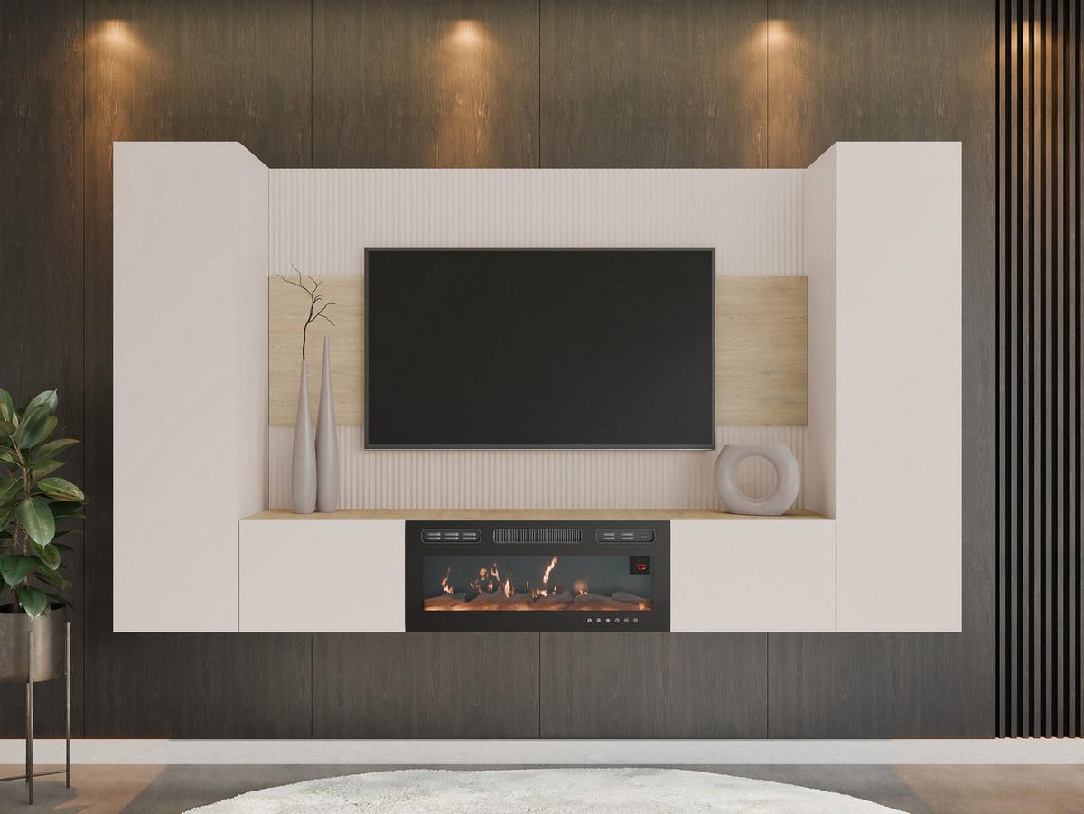 WOHNWAND Deromi V mit Kamin - Beige, Holzwerkstoff (260/150/38cm) - MIRJAN24