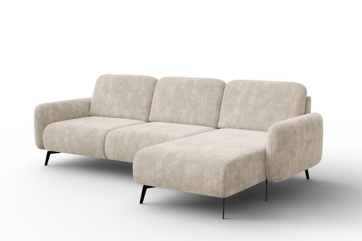 ECKSOFA FEBE 4-Sitzer RECHTS, cremefarbener Chenille-Stoff - Creme/Schwarz, Holz/Textil (264/157cm) - Wozimo